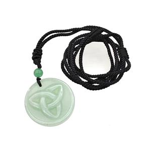Natural Green Aventurine Trinity Necklace Circle Black Nylon Rope, approx 32mm
