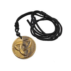 Natural Tiger Eye Stone Trinity Necklace Circle Black Nylon Cord Rope, approx 32mm