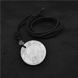 Natural Clear Quartz Spiral Necklace Circle Black Nylon Rope, approx 32mm