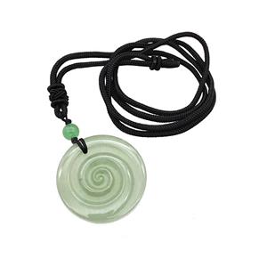 Natural Green Aventurine Spiral Necklace Circle Black Nylon Rope, approx 32mm