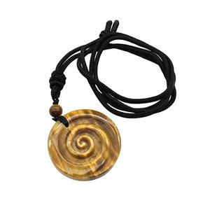 Natural Tiger Eye Stone Spiral Necklace Circle Black Nylon Rope, approx 32mm