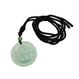 Natural Green Aventurine Hinduism Necklace Circle Black Nylon Rope, approx 32mm