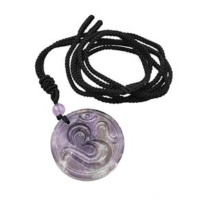 Natural Purple Amethyst Hinduism Necklace Circle Black Nylon Rope, approx 32mm