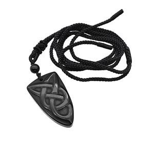 Natural Black Obsidian Viking Arrowhead Necklace Circle Black Nylon Rope, approx 32mm