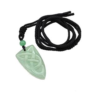 Natural Green Aventurine Viking Arrowhead Necklace Circle Black Nylon Rope, approx 32mm