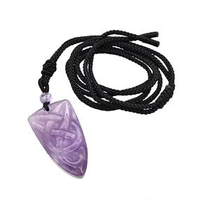 Natural Purple Amethyst Viking Arrowhead Necklace Circle Black Nylon Rope, approx 32mm