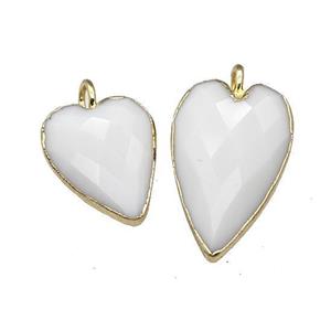 White Jade Heart Pendant Faceted Gold Plated, approx 13-20mm