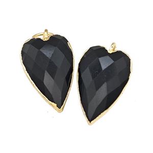 Natural Black Obsidian Heart Pendant Faceted Gold Plated, approx 13-20mm