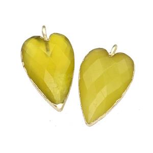Lemon Jade Heart Pendant Faceted Gold Plated, approx 13-20mm