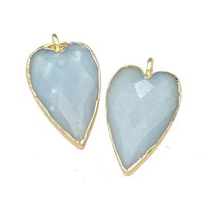 Blue Amazonite Heart Pendant Faceted Gold Plated, approx 13-20mm