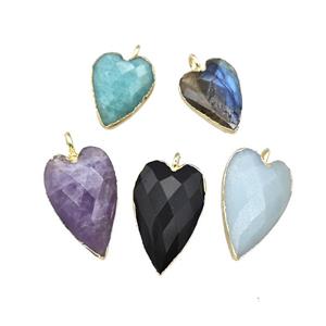 Natural Gemstone Heart Pendant Faceted Gold Plated Mixed, approx 13-20mm