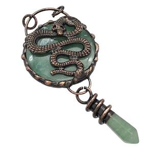 Green Aventurine Circle Pendant Snake Antique Red, approx 40mm, 10-35mm