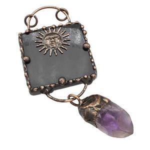 Black Obsidian Lock Pendant With Amethyst Antique Red, approx 40mm, 10-35mm