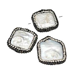 Baroque Style Pearl Slice Beads Pave Rhinestone Freeform, approx 16-20mm