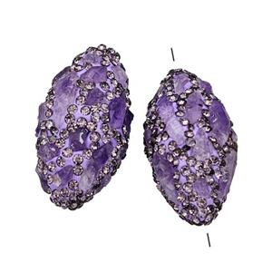Polymer Clay Rice Beads Pave Rhinestone Purple Amethyst, approx 15-32mm