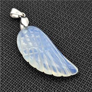 White Opalite Angel Wings Pendant Carved, approx 17-35mm