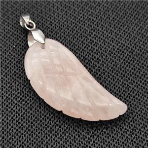 Natural Pink Rose Quartz Angel Wings Pendant Carved, approx 17-35mm