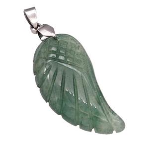 Natural Green Aventurine Angel Wings Pendant Carved, approx 17-35mm