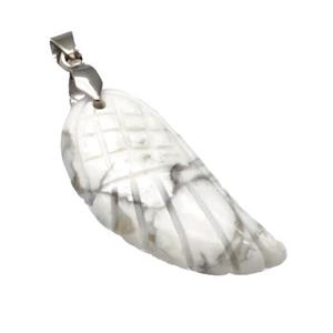 White Howlite Turquoise Angel Wings Pendant Carved, approx 17-35mm