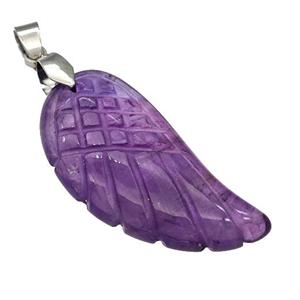 Natural Purple Amethyst Angel Wings Pendant Carved, approx 17-35mm
