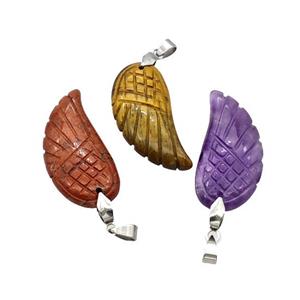 Natural Gemstone Angel Wings Pendant Carved Mixed, approx 17-35mm