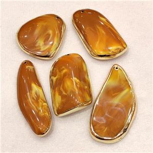 Synthetic Amber Pendant Mixed Shape Resin Gold Plated, approx 30-70mm