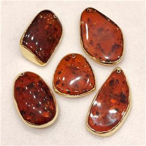 Synthetic Amber Pendant Mixed Shape Resin Red Gold Plated, approx 30-70mm