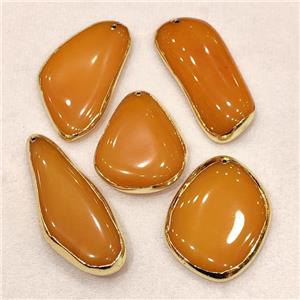 Synthetic Amber Pendant Mixed Shape Resin Orange Gold Plated, approx 30-70mm