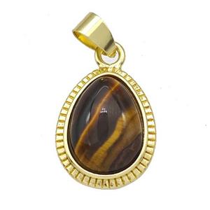 Natural Tiger Eye Stone Teardrop Pendant Gold Plated, approx 15-19mm