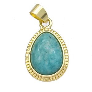 Natural Green Amazonite Teardrop Pendant Gold Plated, approx 15-19mm
