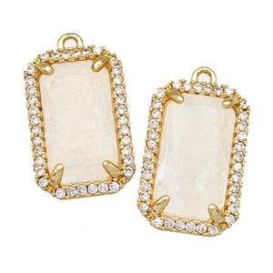 Clear Crystal Quartz Rectangle Pendant Copper Pave Zircon Gold Plated, approx 12-18mm