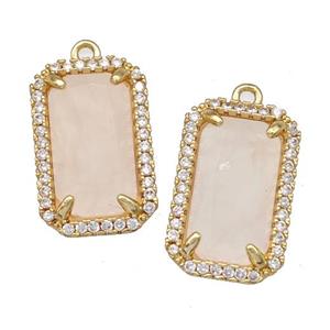 Pink Rose Quartz Rectangle Pendant Copper Pave Zircon Gold Plated, approx 12-18mm