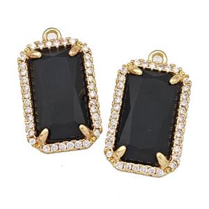 Black Obsidian Rectangle Pendant Copper Pave Zircon Gold Plated, approx 12-18mm