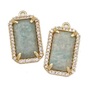 Green Amazonite Rectangle Pendant Copper Pave Zircon Gold Plated, approx 12-18mm