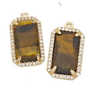 Tiger Eye Stone Rectangle Pendant Copper Pave Zircon Gold Plated, approx 12-18mm