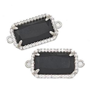 Black Obsidian Rectangle Connector Copper Pave Zircon Platinum Plated, approx 12-18mm