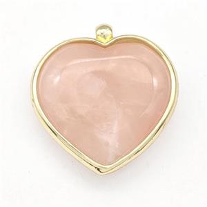 Natural Pink Rose Quartz Heart Pendant Gold Plated, approx 25mm