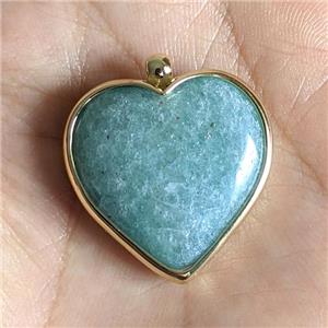 Natural Green Quartz Heart Pendant Gold Plated, approx 25mm