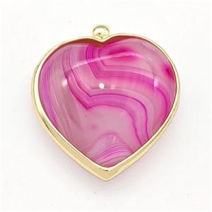 Hotpink Banded Agate Heart Pendant Stripe Dye Gold Plated, approx 25mm
