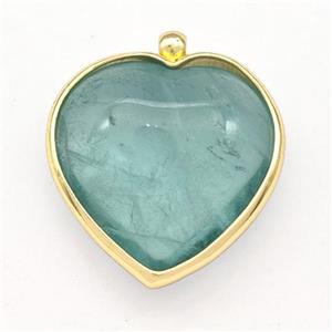 Natural Green Fluorite Heart Pendant Gold Plated, approx 25mm