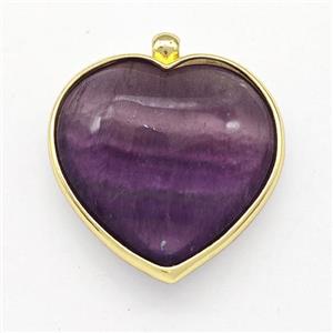 Natural Purple Fluorite Heart Pendant Gold Plated, approx 25mm