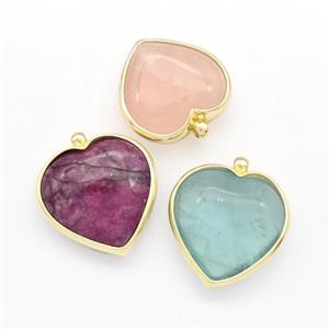 Mixed Gemstone Heart Pendants Gold Plated, approx 25mm