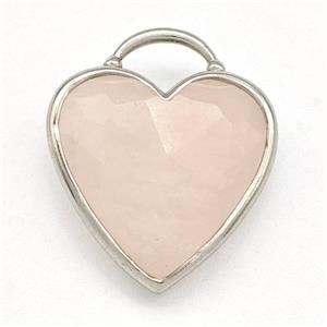 Natural Pink Rose Quartz Heart Pendant Faceted Platinum Plated, approx 20mm