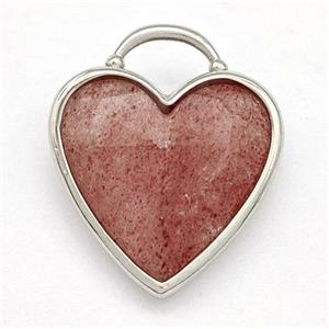 Pink Strawberry Quartz Heart Pendant Faceted Platinum Plated, approx 20mm