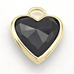 Black Onyx Agate Heart Pendant Faceted Gold Plated, approx 20mm