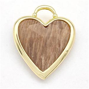 Natural Peach Sunstone Heart Pendant Faceted Gold Plated, approx 20mm