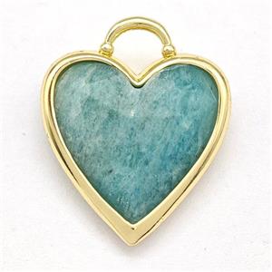 Natural Green Amazonite Heart Pendant Faceted Gold Plated, approx 20mm
