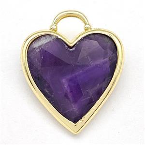 Natural Purple Amethyst Heart Pendant Faceted Gold Plated, approx 20mm