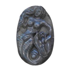 Mermaid Charms Labradorite Carved Pendant, approx 35-55mm