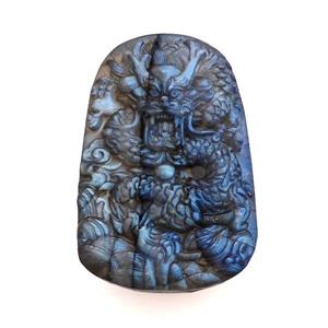 Chinese Loong Charms Labradorite Carved Pendant, approx 35-55mm